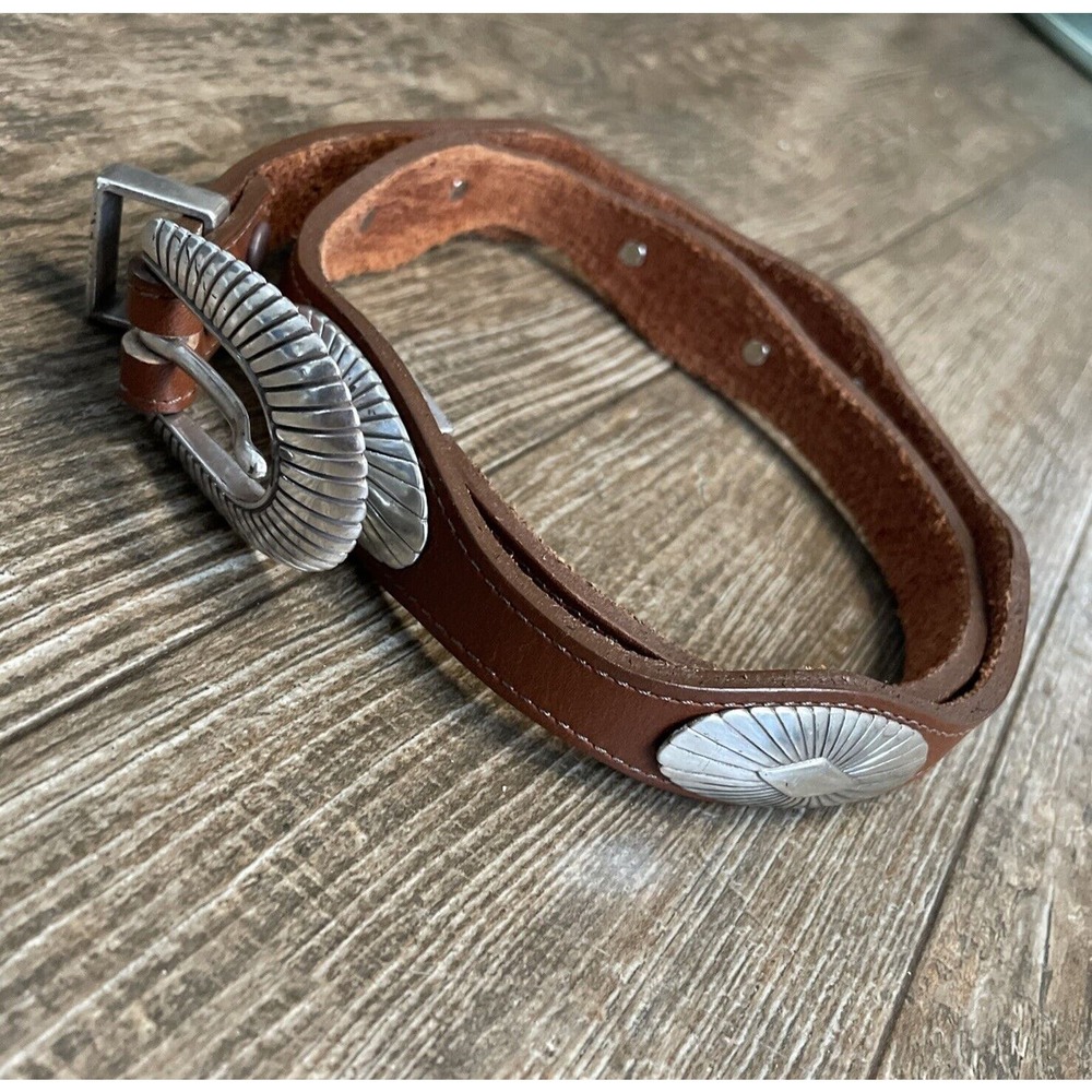 Justin’s Cowhide Belt 90s Silver Embellished Brown Cowgirl 34” Top Grain Leather